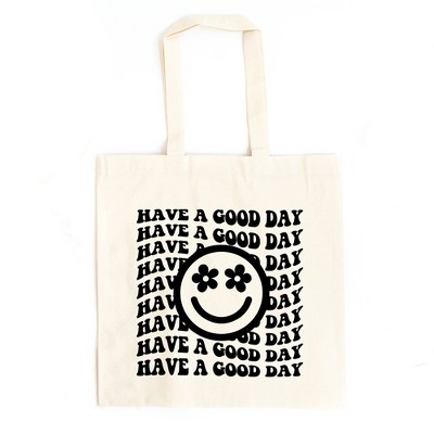 City Creek Prints Have A Good Day Star Smiley Face Canvas Tote Bag - 15x16 - Natural