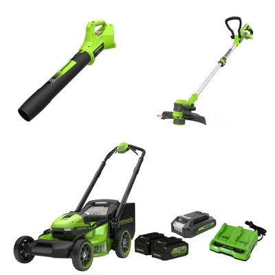 Greenworks POWERALL 3pc Combo Kit - 21” Lawn Mower 12” String Trimmer 320 CFM Leaf Blower w/ batteries and charger