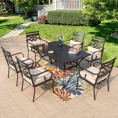 7pc Outdoor Dining Set With Chairs With Seat & Back Cushions & Metal