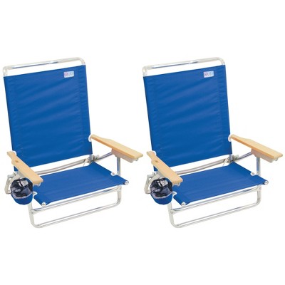 RIO Brands Classic Portable Lightweight 5 Position Aluminum Lay Flat Folding Beach Lounge Chair, Pacific Blue (2 Pack)