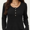 Anna-Kaci Women's Long Sleeve Button-Front Scoop Neck Top with Textured Knit Design - 3 of 4