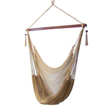Sunnydaze Caribbean Style Extra Large Hanging Rope Hammock Chair Swing for Backyard and Patio