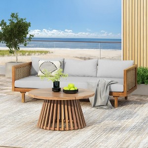 NAYSAYE Patio Chaise Lounges Three Seater Daybed with Acacia Wood Table for Backyard Relaxation, Teak, 31.5"*31.5"*16" - 1 of 4