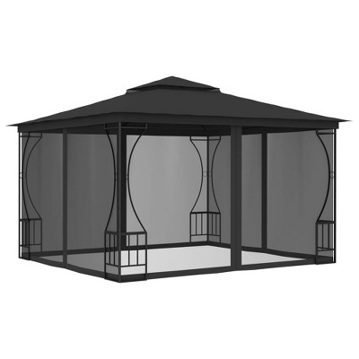 vidaXL Steel-Framed Gazebo with Nets - 9.8'x9.8'x8.7' Outdoor Structure, UV Resistant, Anthracite, Ideal for Parties, Weddings, BBQ, Camping