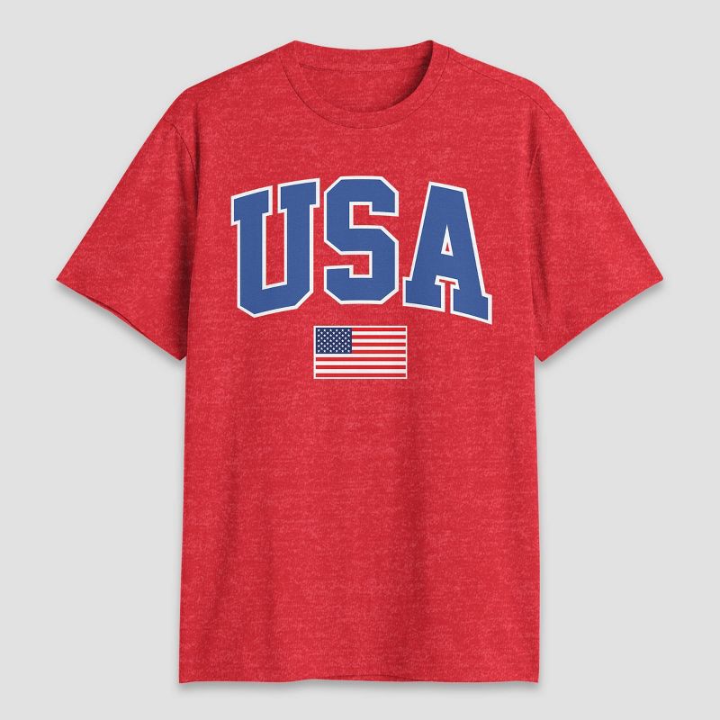 Men&#39;s USA Flag Short Sleeve Graphic T-Shirt - Heathered Red, 1 of 4