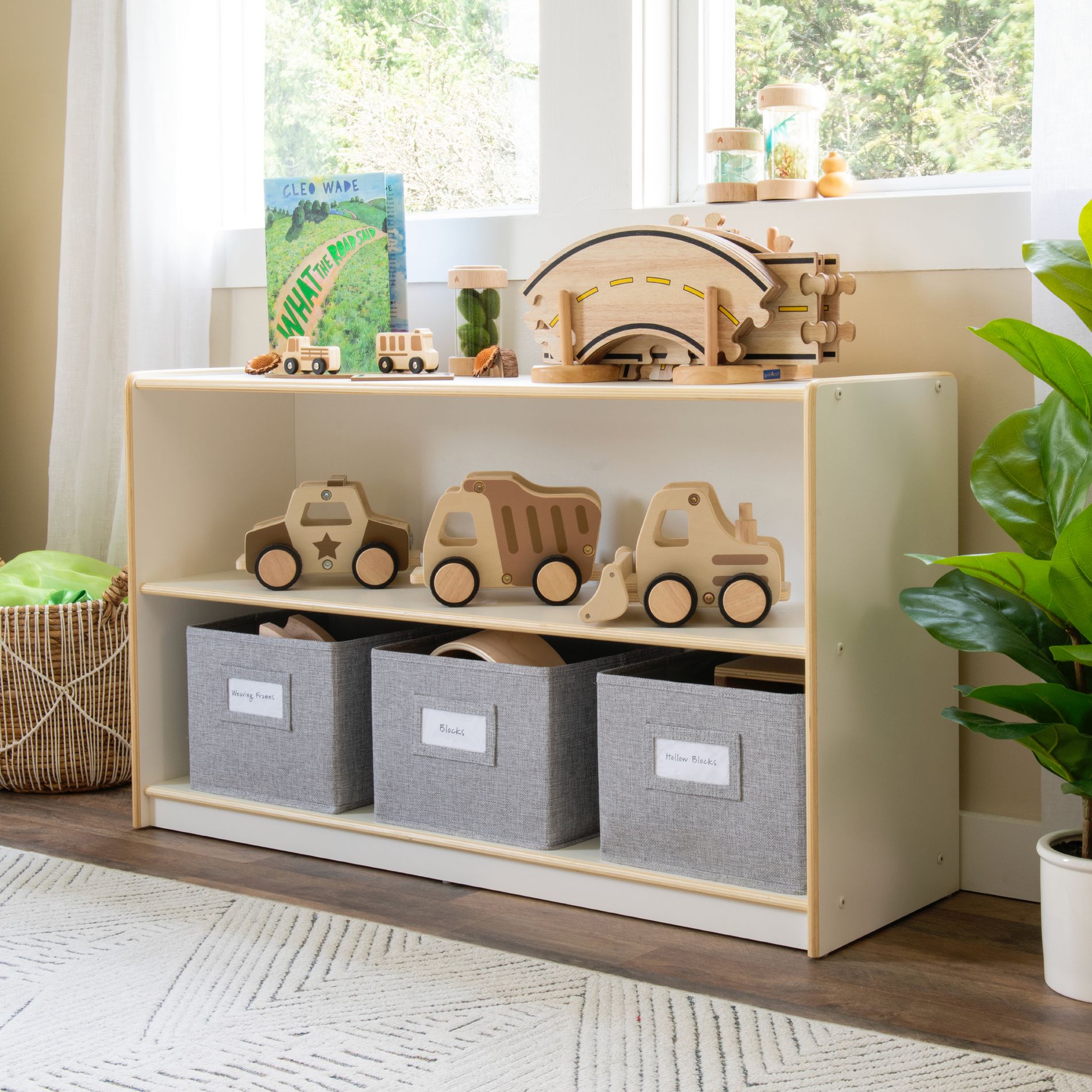 Guidecraft EdQ 2-Shelf Open Storage 24" - White: Wooden Kids' Classroom Storage Furniture, Playroom and Bedroom Toy Cube Organizer