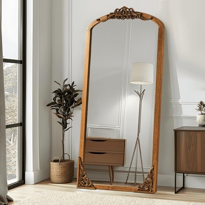 Lirago Arch Solid Wood Mirror Ornate Mirror Wall Mirror Retro Mirror with Carved Frame 69*30 Gold