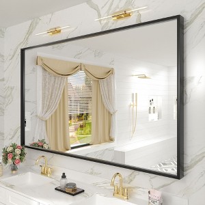 Apmir H Rectangular High-Strength Tempered Glass and Aluminum Alloy Framed French Cleat Mounted Wall Decor Bathroom Vanity Mirror in Matte Black - 1 of 4
