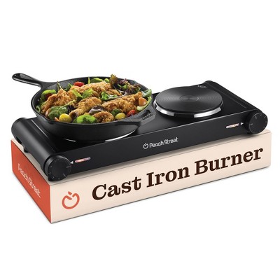Peach Street Electric Stovetop Hot Plate Burner 1800W Glass Cast Iron Portable Stove Burners Cool Touch Handle Cooktop Temperature Controls Electric
