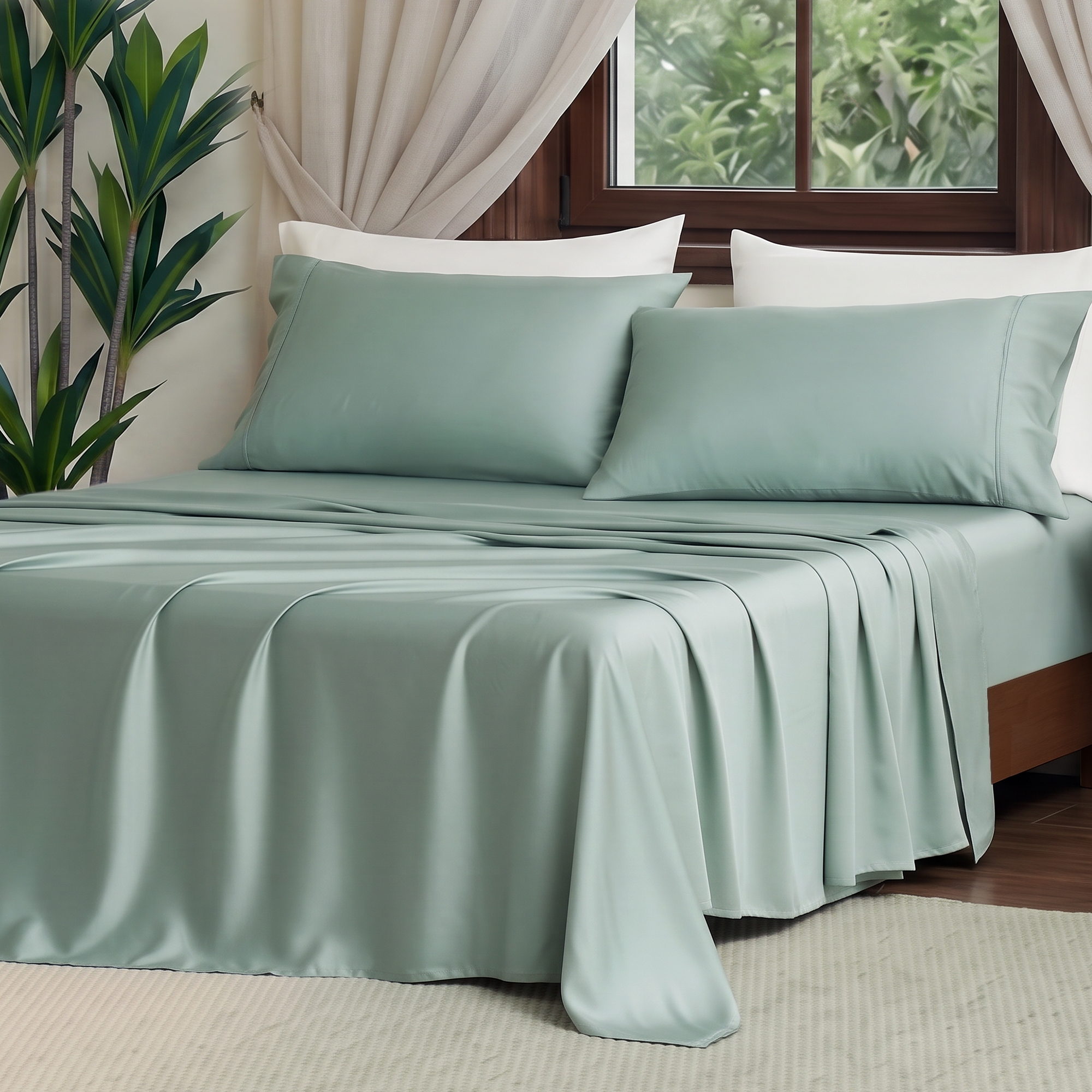 100% Tencel Lyocell Silky Soft Luxury Sheet Set, 90"x102", Mist Green – Amelie Home