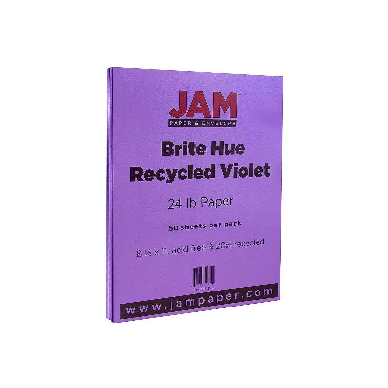 JAM Paper Smooth Colored Paper 24 lbs. 8.5" x 11" Violet Purple Recycled 50 Sheets/Pack (102129A), 1 of 3