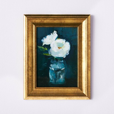 Photo 1 of 11&#34; x 14&#34; Floral Arrangement Framed Wall Canvas Gold/Navy - Threshold&#8482; designed with Studio McGee