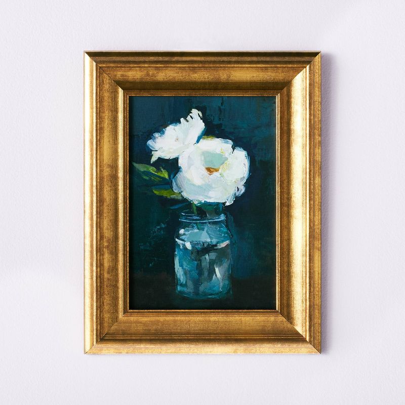 11&#34; x 14&#34; Floral Arrangement Framed Wall Canvas Gold/Navy - Threshold&#8482; designed with Studio McGee, 1 of 12