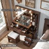 Vanity Tables with Charging Station & 2 Visible Drawers, 43" W Modern Vanity Makeup Desk with Lights Mirror and Drawers, Brown - 2 of 4