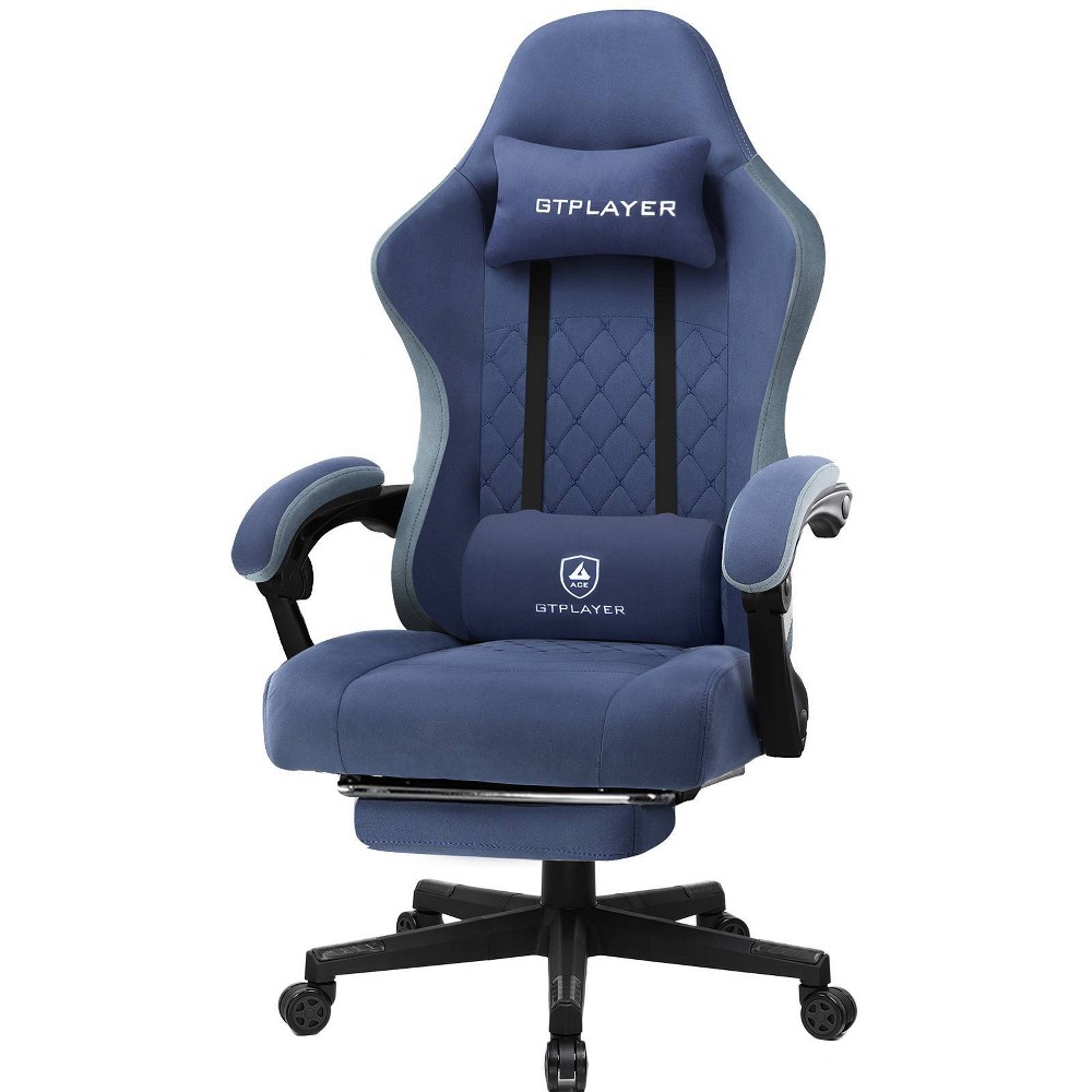 GTPLAYER Gaming Chair Fabric Office Chair with Linkage Armrests Ergonomic Computer Chair Blue: Quilted, Adjustable, Metal Frame