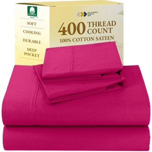 Cotton Sheets Set - Softest 400 Thread Count Bed Sheets, 100% Cotton Sateen, Cooling, Deep Pocket by California Design Den - 1 of 4