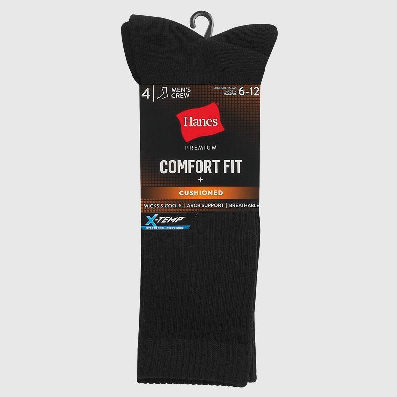Hanes Premium Men's 4pk Cushion Casual Socks - Black 6-12, 4 of 6