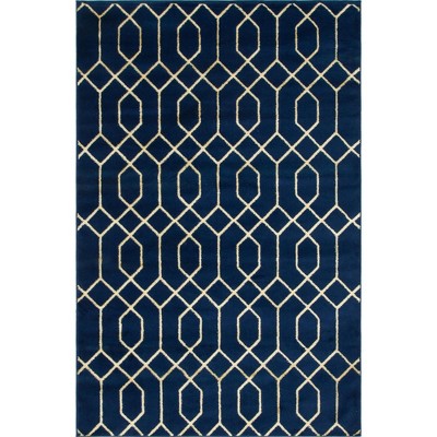 Navy Blue and Gold Trellis 4' x 6' Synthetic Area Rug