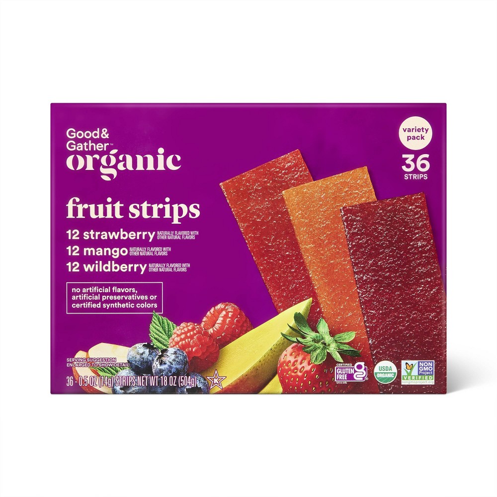 Organic Fruit Strip Variety Pack - Strawberry, Mango, Wildberry - 18oz/36ct - Good & Gather™