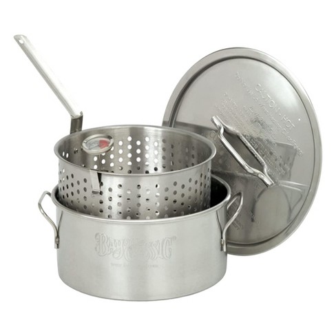 Bayou Classic 10-quart Stainless Steel Lidded Kitchen Deep Frying Pot With  Handles, Fry Perforated Basket, And Thermometer, Silver : Target
