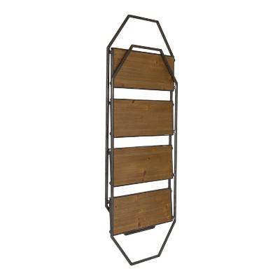 Adela Brown Wood and Metal Octagon Folding Shelf