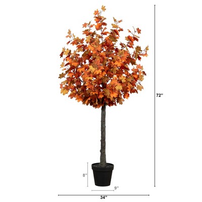 6-Foot Autumn Maple Artificial Tree in Black Planter