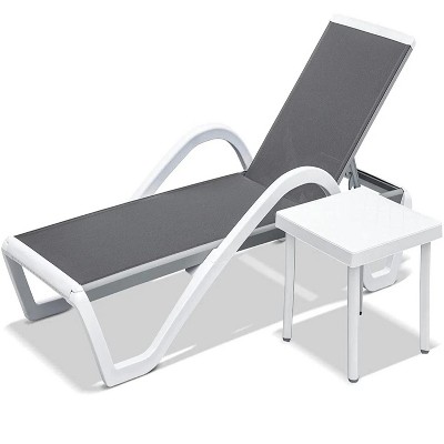 45.0” Patio Chaise Lounge Adjustable Aluminum Pool Lounge Chair with Arms