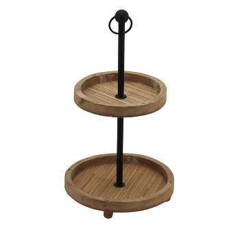 VIP Wood 20 in. Brown 2 Tier Round Stand Tray