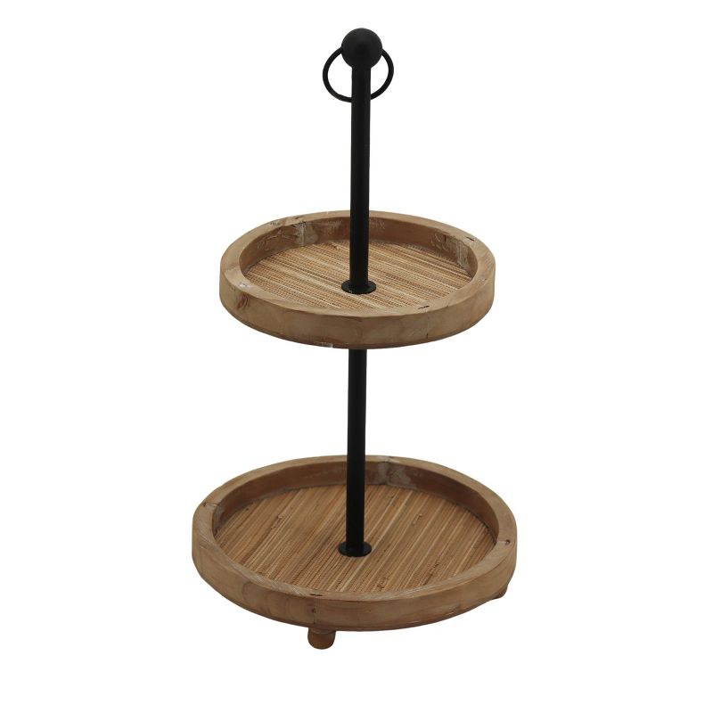 VIP Wood 20 in. Brown 2 Tier Round Stand Tray, 1 of 2