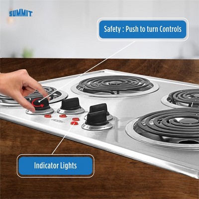 Summit 30" Stainless Steel 4-Burner Electric Cooktop