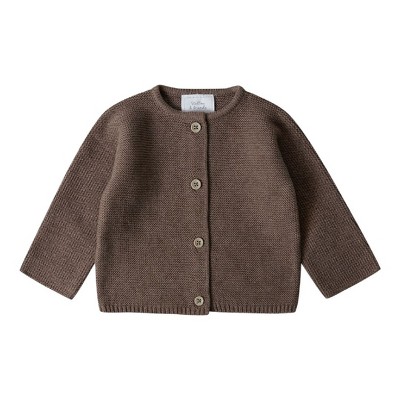 Image of Stellou & Friends 100% Cotton Cardigan Sweater for Boys & Girls Ages 0-6 Years - Brown / 0-3 Months