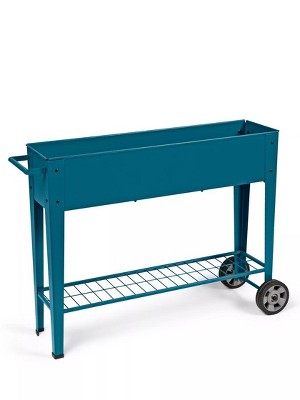 Gardener's Supply Company Metal Elevated Planter Cart With Wheels  | Heavy Duty Outdoor Garden Work Table Steel Planter Box With Side Metal Sidewalls