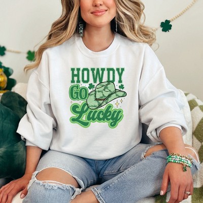 Simply Sage Market Women's Graphic Sweatshirt Howdy Go Lucky Cowboy Hat