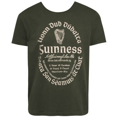 Adult Guinness Khaki Green Gaelic Label Tee Shirt