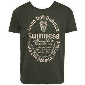 Adult Guinness Khaki Green Gaelic Label Tee Shirt - 1 of 2