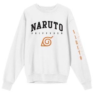 Naruto Shippuden Collegiate Text Crew Neck Long Sleeve Men's White Sweatshirt - 1 of 2