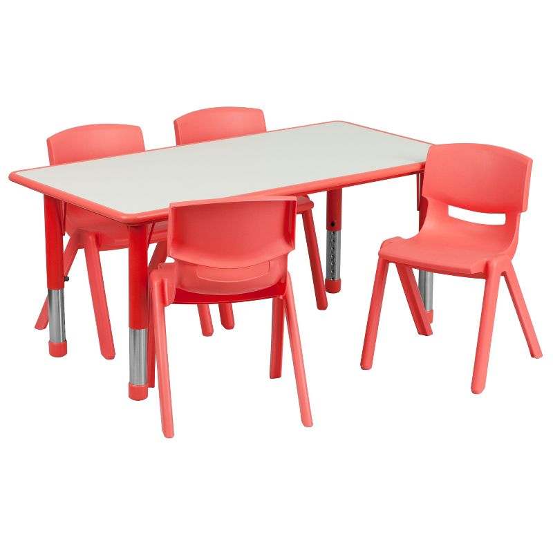 Emma and Oliver 23.625"W x 47.25"L Rectangular Plastic Height Adjustable Activity Table Set with 4 Chairs, 1 of 7
