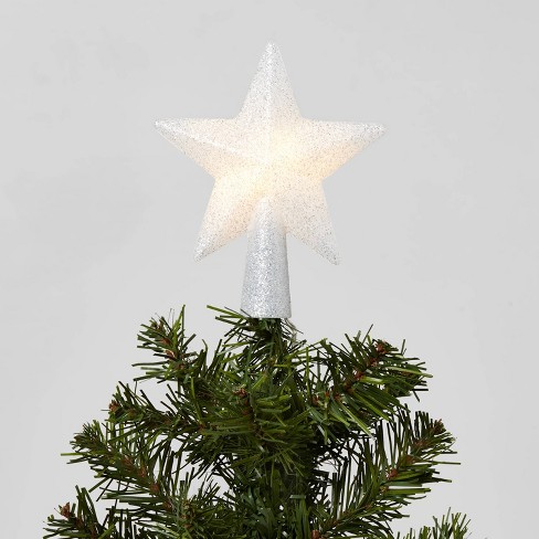 Christmas Tree Topper, PHITRIC 10 Inches Double Layered Silver Snow Lighted  Tree Topper, 8 Points 30 LED Lights Silver Glitter Powder Christmas Tree