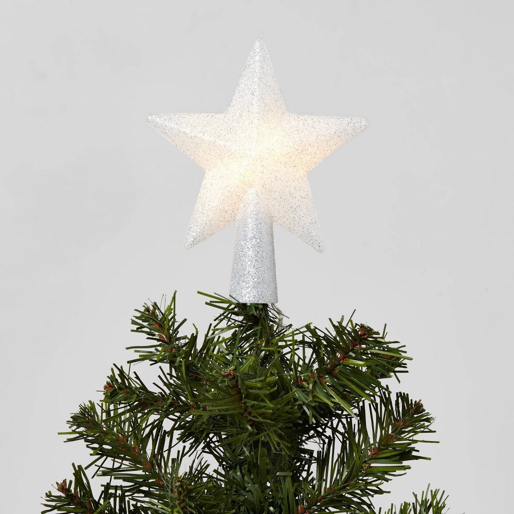 Lighted Mini Christmas Tree Topper Silver Glitter with Separate Battery Pack & Lead in Wire - Wondershop™