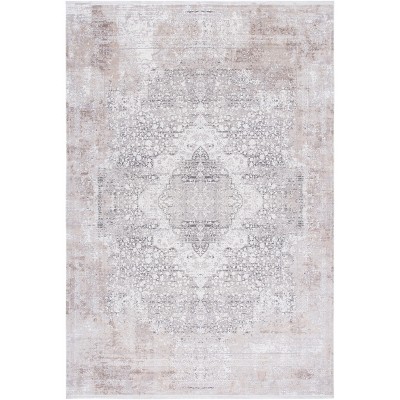 Gray and Ivory Hand-Knotted Viscose Rectangular Area Rug