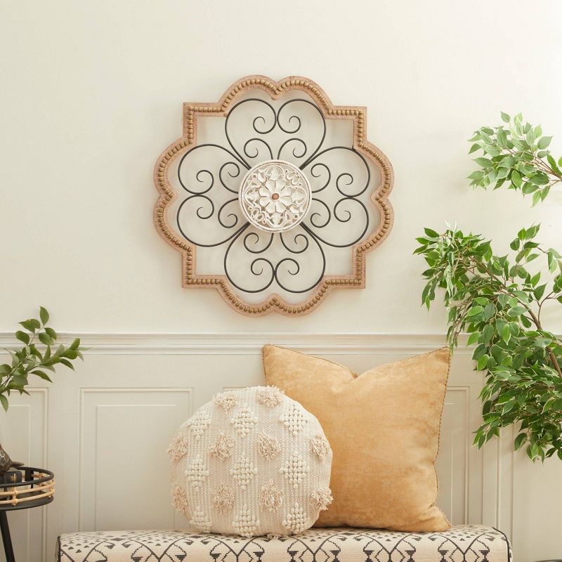 Wood Scroll Carved Beading Wall Decor with Metal Accents Brown - Olivia &#38; May, 3 of 17