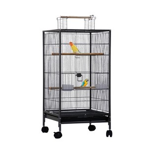 40" Large Standing Bird Cage, Metal Parrot Cage with Wood Perches & Pull Out Tray, Flight Bird Cage with Water Bottle & Feeder for Parakeet - 1 of 4