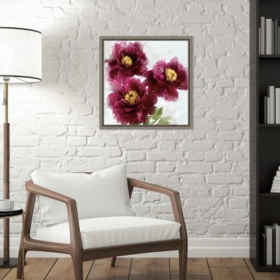 Burgundy Bloom Floral Canvas Print with Grey Frame, 16 x 16 inches