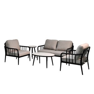 Christopher Knight Home Greg Patio Modern 5pcs Conversation Set with Sunbrella Cushions and Sintered Stone Tabletops - 1 of 4