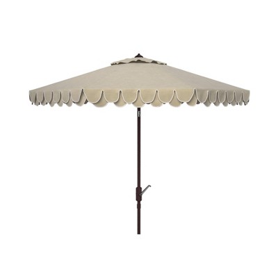 10.8' Round Elegant Valance Umbrella Beige/White - Safavieh