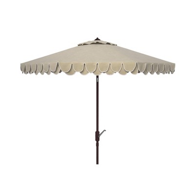 10.8' Round Elegant Valance Umbrella Beige/White - Safavieh