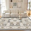 Modern Geometric Trellis Area Rug Machine Washable Vintage Medallion Carpet, Stain Resistant Non-Slip Distressed Floor Cover for Living Room Bedroom - 3 of 4