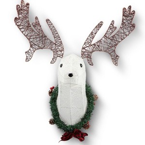 Karl Home 39 in.Pre-lit 3D Rudolph Hanging Wreath for Front Door Window Indoor Outdoor Xmas Decor Lighted Holiday Displays - 1 of 4