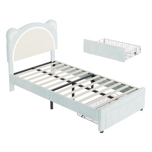 Bed Frame for Kids, Upholstered Platform Bed Frame with Adjustable Headboard & Led Light, Wooden Slats Support, No Box Spring Needed - 1 of 4