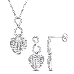 EVERLY JEWELRY | Sterling Silver 1/2ct TW Diamond Heart Infinity Pendant with Chain and Earrings 2-Piece Set - 1 of 4